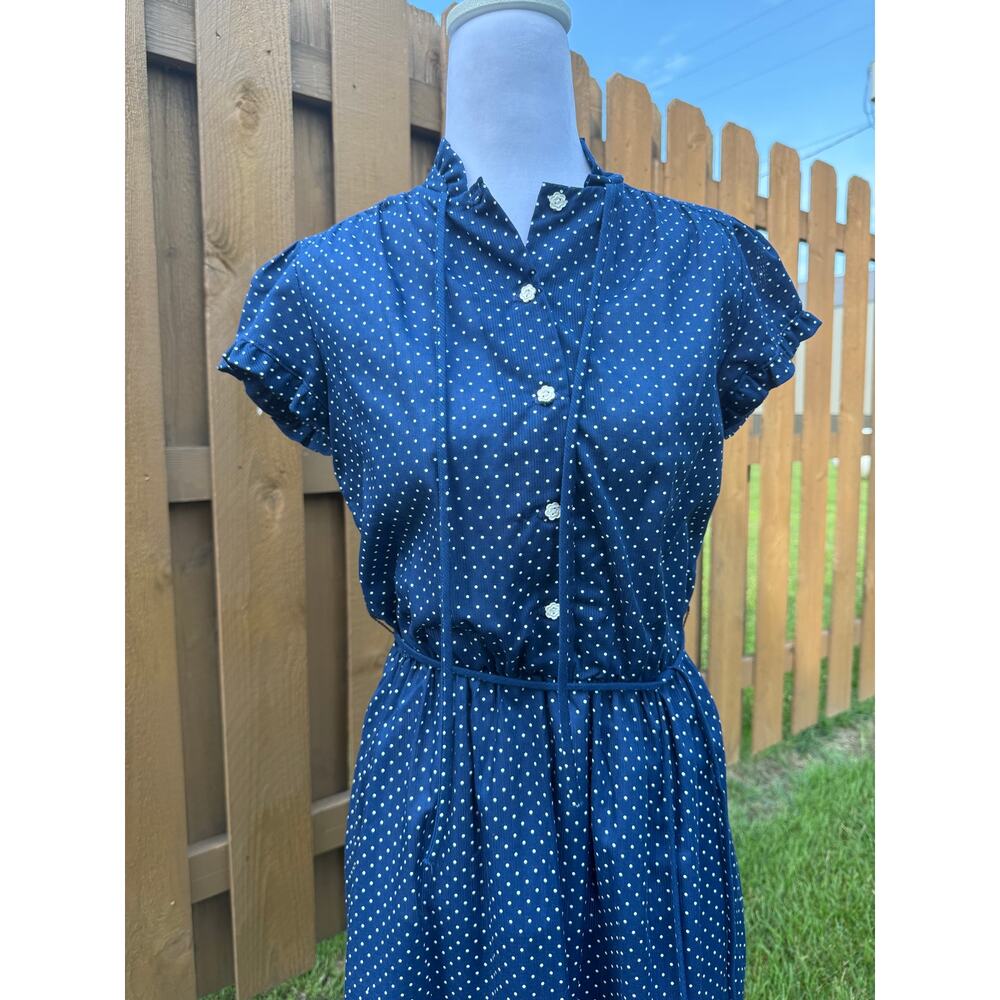 Vintage Navy Polka Dot Dress New Raves - Picture 2 of 9